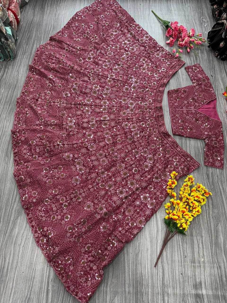 Chinon Silk Embroidered Zari Work Sequins Lehenga - MYLUXURY LANE ENTERPRISE